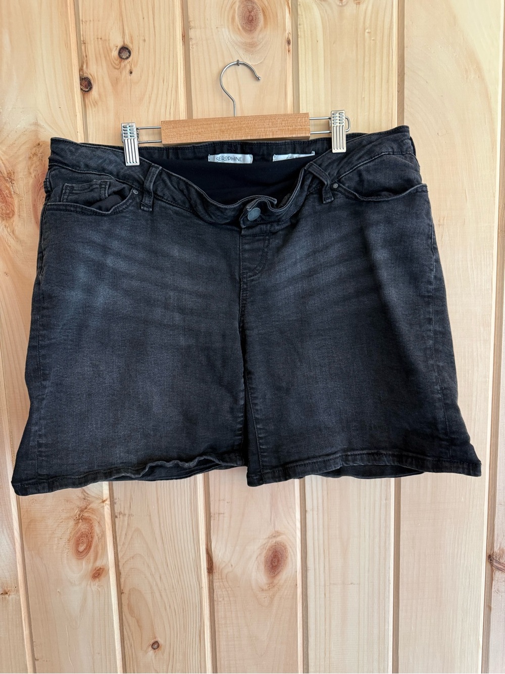 Seraphine Black Denim Maternity Full Panel Shorts Size 12 US Over Bump